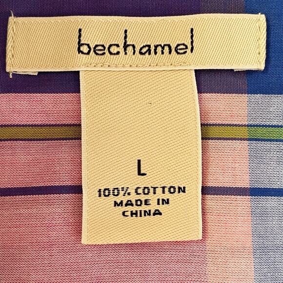 Bechamel Pink Blue Plaid Button Down Shirt Womens LG Cotton Casual Spring Work - Picture 5 of 6